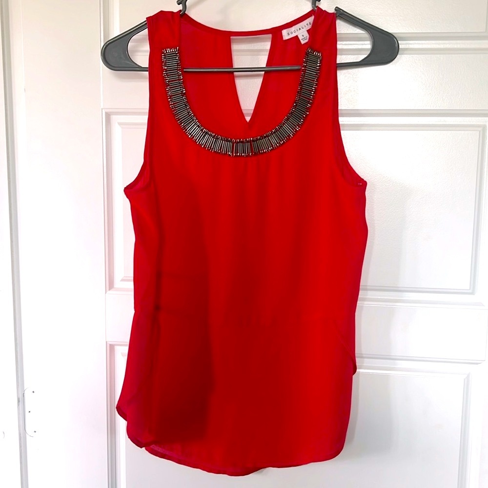 SOCIALITE red tank top embellished neckline size small